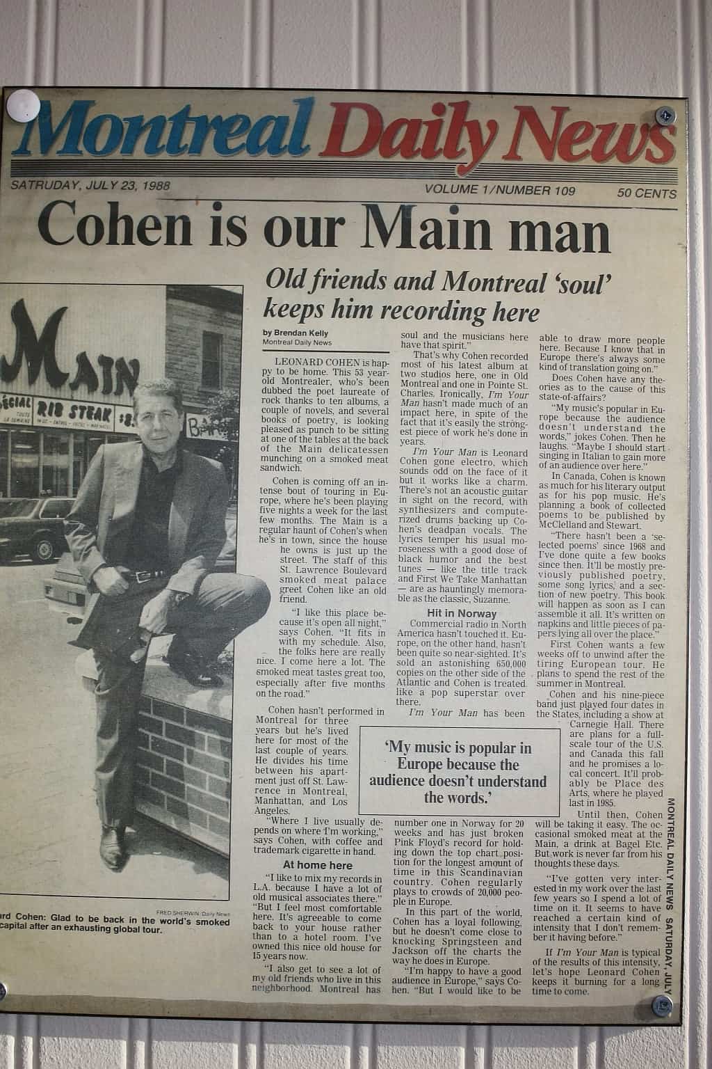 Leonard Cohen opowiada o ulubionej restauracji 1