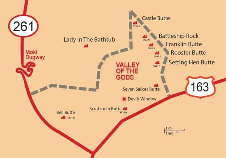 Jak zwiedzać Valley of the Gods – trasa i praktyczne wskazówki 2 ValleyOfTheGods mappa